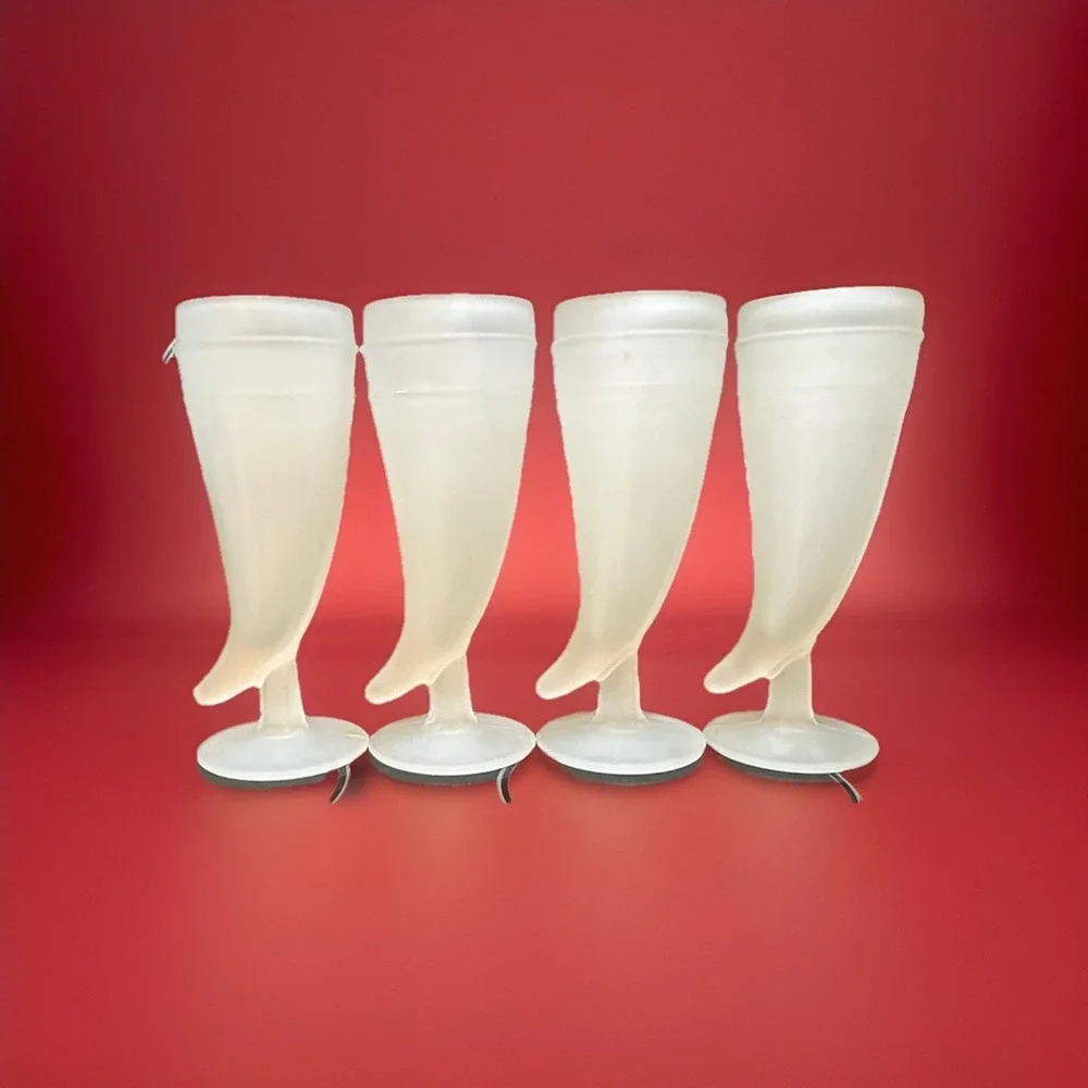 Set of 4 Frosted Glass Viking Horn Goblets Footed‎ Medieval Barware 8